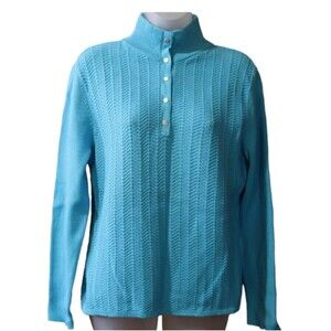 Liz Claiborne Villager XL 100% Cotton Teal Blue Henley Turtleneck Sweater
